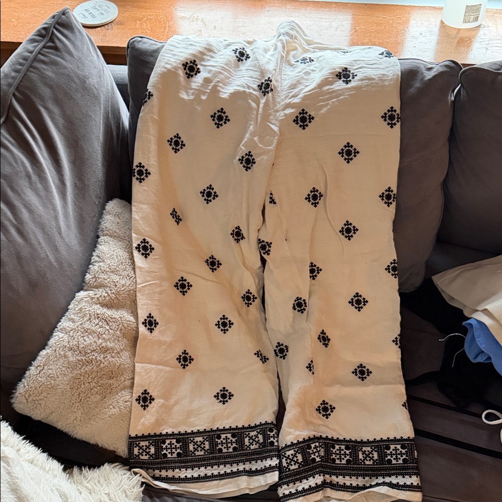 White Pants with Black Embroidery